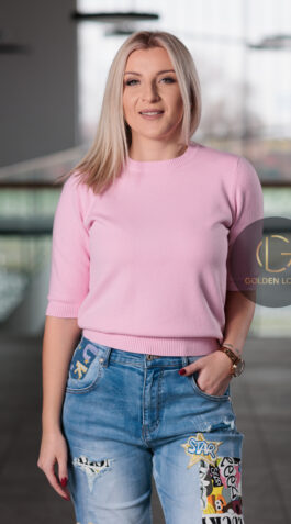 Sweter Paula Light Pink z krótkim rękawem